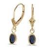 14k Yellow Gold Oval Sapphire Bezel Lever-back Earrings