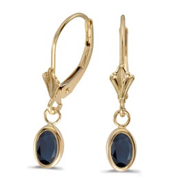 14k Yellow Gold Oval Sapphire Bezel Lever-back Earrings