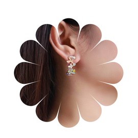 Cimenexe Bohemian Enamel Butterfly Crystal Earrings Gold CZ Open Hoop Earrings Colourful Enamel Butterfly Stud Earrings Rhinestone Butterfly Flower Earrings Jewellery for Women and Girls, Zinc, No