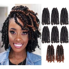 6 Inch 8 Packs Mixed Colors Combo Pack,Pre Looped Pretwisted Passion Twist Crochet Hair For Women-Super Short Crochet Hair Extensions Braided by Synthetic Spring Kinky Twist Bohemian Curls(1B+T30)