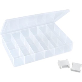 BULK PARADISE Embroidery Floss Organizer Box with 50 Cardboard Bobbins - 17 Compartments Clear S Organizer Storage Case, 10.25” x 7” x 1.75” – Snap-Tight Bead Holder, (Made in USA)