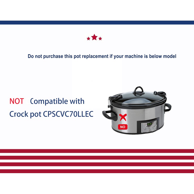 Replacement Slow Cooker Oval Ceramic Pot, replacement stoneware, Only Compatible