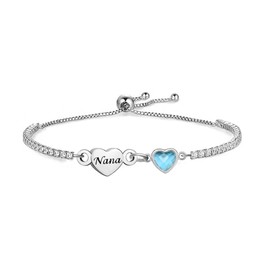 LUXYSODE Bracelets for Womens Sterling Silver Bracelets Heart Charm Bracelet Adjustable Bracelet Mother's Day Birthday Jewellery Gifts for Mum Friends Daughter (Nana)