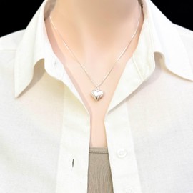 Medium Sized Sterling Silver Heart Necklace for Women, Puffed Heart Pendant Jewelry Gift for Wife Daughter Mother's Day Gift, Simple Everyday Minimalist Necklace (14 inches + 2-inch extender)