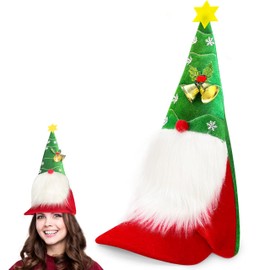 DANCELF Christmas Elf Hat, Gnome Hat,Christmas Tree Hats with Jingle Bell, Holiday Hat for Xmas New Year Festive Party Supplies,Funny Baseball Caps and Santa Hats for Men & Women