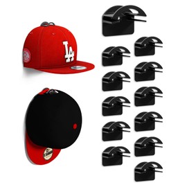 MSKEI Adhesive Hat Hooks for Wall - 2 Different Ways Hat Racks to Organize & Display Baseball Caps, Hat Wall Hanger, Hat Organizer Rack for Men (Black, 12 pack)