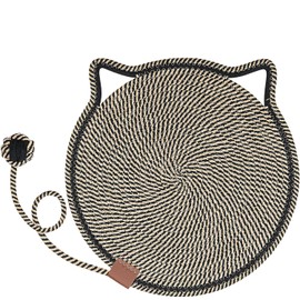 VAGRSS 17.7inch Cat Scratcher Mat Large Natural Cotton Rope Scratching Mat Floor Cat Scratching Pads with Ball Toy for Cat Furniture Protector for Wall, Couch, Black Stripes