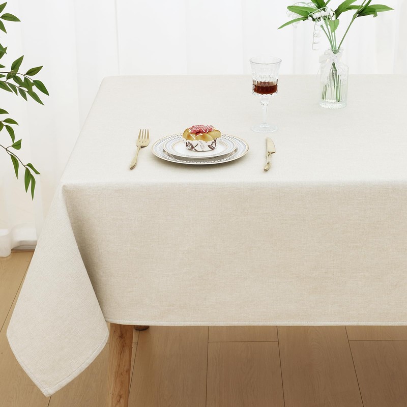 smiry Faux Linen Table Cloth Rectangular 140x220cm, Water resistant Tablecloth