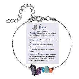 COLORFUL BLING Healing Crystal Zodiac Bracelet for Women Spiritual Crystal Zodiac Sign Beaded Bracelets Natural Stone Chakra 12 Constellation Bracelet Horoscope Jewelry Birthday Gift -Virgo