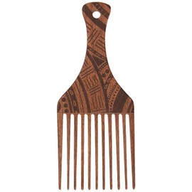 AFROPICK Wood Hair Pick for Long, Thick, Curly, & Afro Hair (Engraved Brown)