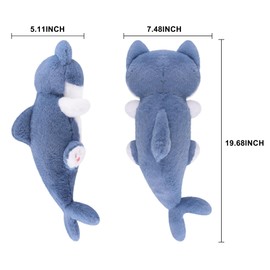 Fortuning's JDS Long Cat Plush Toy Shark Plush Pillow Kawaii Plush Shark Cat Cartoon Stuffed Shark Kitten Pillow Long Body Pillow Stuffed Animal for Boys and Girls Birthday Gift (Blue, 19.6 inch)