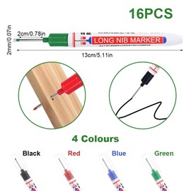 Pack of 16 Marking Pens for Deep Holes, 20 mm Extra Long Tip Drill Hole Marker Pens, 4 Colours Marking Pen Construction Site Waterproof, Multifunctional Quick Drying Marker Pens