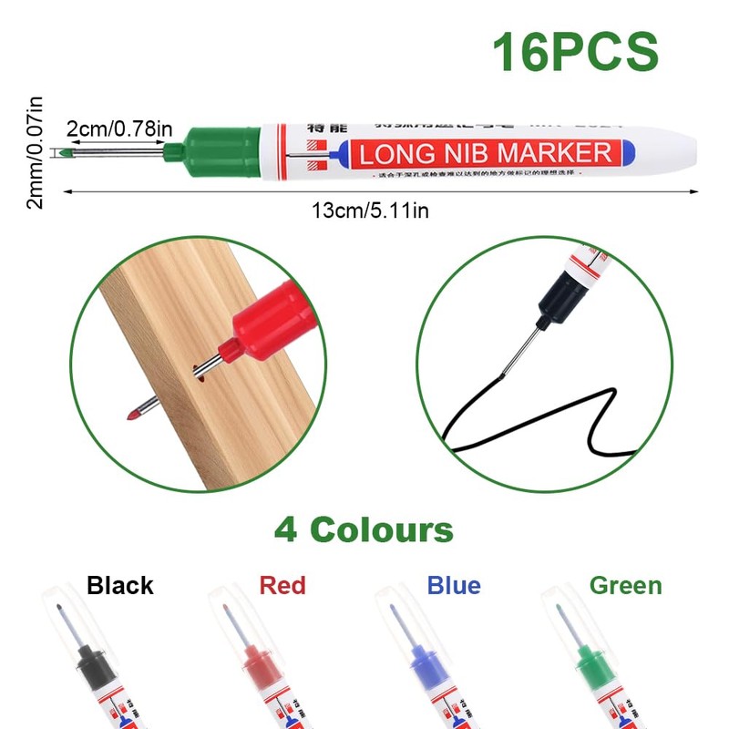 Pack of 16 Marking Pens for Deep Holes, 20 mm