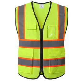Ekkosafety Reflective Mesh Safety Vest for Men Women with 5 Pockets and Zipper Front High Visibility Mesh Vest Hi Vis Construction Work Vest,Meets ANSI/ISEA Standards(EK175-Yellow-S)