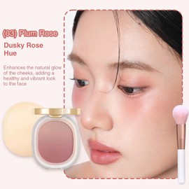 Lilyloria Matte Face Blush Powder for ‌Cheeks‌ with Brush ‌Blendable‌ Long-wear Olive complexion Talc-free (03) Plum Rose