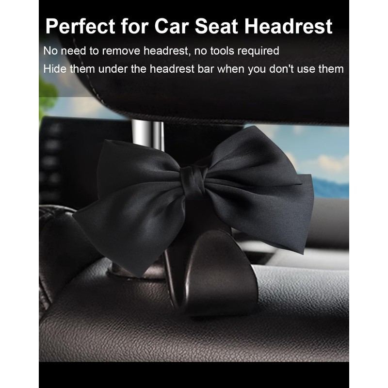 BVGACI 2 Pack Car Purse Hooks, Cute Bow Car Seat