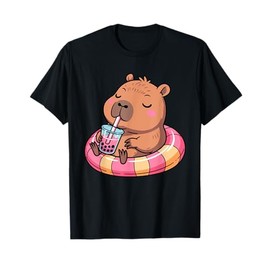 Kawaii Capybara Bubble Tea Pool Float Teen Girls T-Shirt