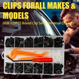 JNNJ 229-Piece Car Mounting Clips, Car Clips Set with Tool, Door Trim Clips, Bumper Trim, Plastic Clips Set, for Car Door Bumper Panel