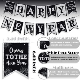 Happy New Year Decorations Hello 2026 Black Silver New Year’s Eve Banner Pre-Strung 2026 NYE Party Backdrop Supplies for Home Office School Public Business Places