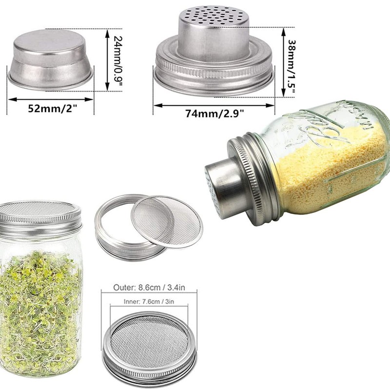 Mason Jar Shaker Lids 316 Stainless Steel Wide Mouth Mason
