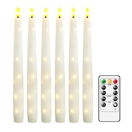 Nimiko Flameless Taper Candles with Star Lights, Remote Control, and Timer Control, Made of Real Wax, LED Battery-Powered Candles Suitable for Home, Party, and Wedding Decorations 6-Pack Ivory