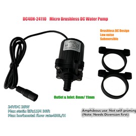 SHYSKY DC40H-24110 Micro brushless pressure water pump, Submersible Water Pump, 24V 28W, Lift 11m 39ft, 118GPH, Safe Low Noise Stable Long-term Work