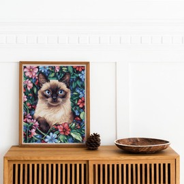 VNUIEHG Siamese Cat Paint by Number, Cute Animals Paint by Number for Adults on Canvas Without Frame, Cat Surrounded by Flower Acrylic DIY Oil Painting for Home Decor Cats(16x20inch)