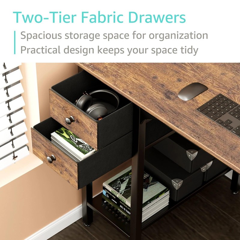 Lufeiya Computer Desk with Drawers - 40 Inch Work Reversible