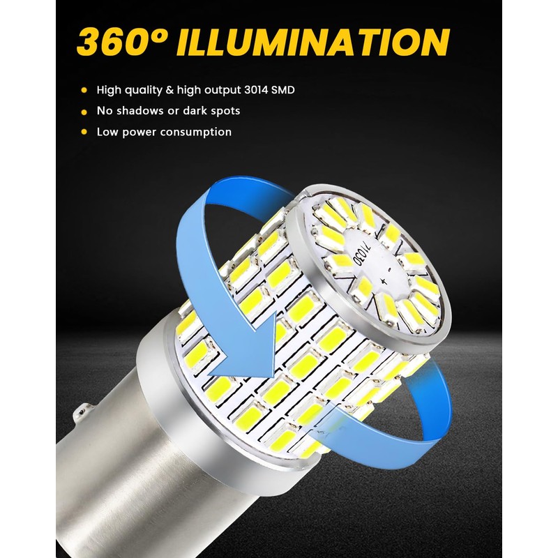 PHINLION 1157 LED White Light Bulbs, 2000 Lumens Super Bright