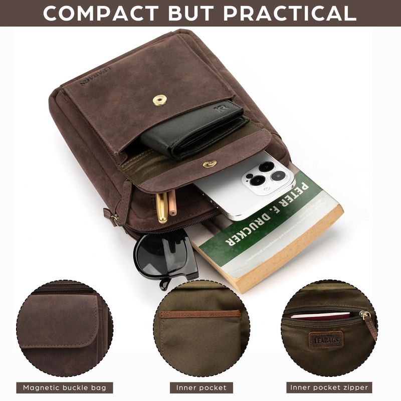 LEABAGS Men's Leather Small Shoulder Bag, Messenger Bag with Shoulder