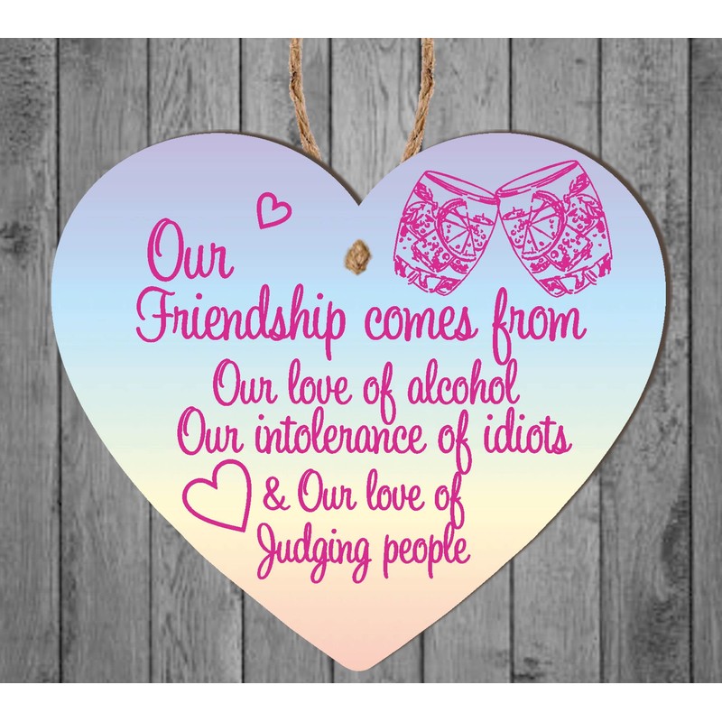 Pixie's Gifts Humorous Friendship Wooden Heart Plaque - Unique Gift