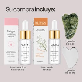 4 Piezas Kit Cuidado Facial Serum Retinol y Ácido Hialuronico Con Guasha