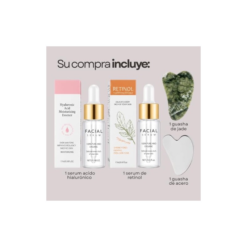 4 Piezas Kit Cuidado Facial Serum Retinol y Ácido Hialuronico