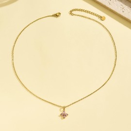 immobird Women's 4 Leaf Clover Necklace, Stainless Steel Necklace, Gold, Symbol of Good Luck, Zirconia, Pendant, Accessory, Jewelry, High School Students, Popular, Present, Medium, Cubic Zirconia