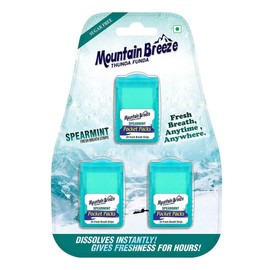 Mountain Breeze Oral Hygiene Mouth Freshener Sugar Free Spear Mint Flavoured Breath Strips (24 Strips Each Cassatte)-Pack of 1(3 Cassette) New