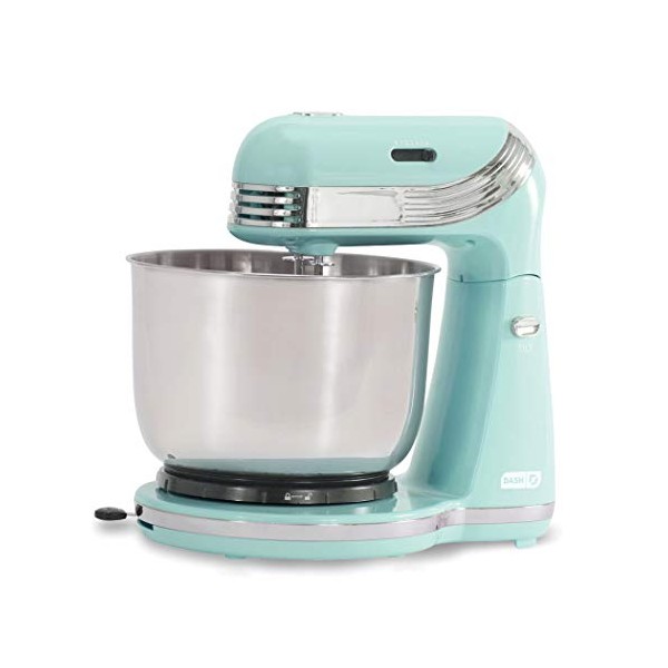 Dash Stand Mixer (Electric Mixer for Everyday Use): 6 Speed Stand Mixer with 3 Quart Stainless Steel Mixing Bowl, Dough Hooks & Mixer Beaters for Frosting, Meringues & More - Aqua