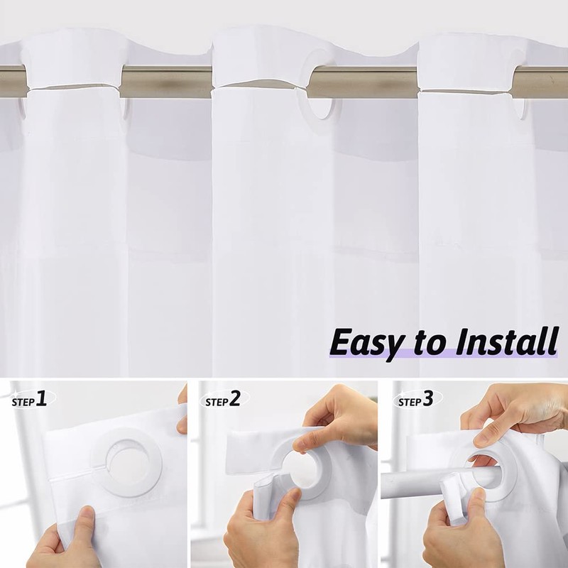 Extra Long No Hook Shower Curtain,Polyester Fabric Bathroom Curtains with