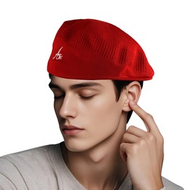 Coolmesh Vermilion Red Newsboy Cap for Men Women Reversible Bucket Hat, Brathable Sun Hat with Adjustable Strap, Trendy Streetwear Hip Hop Caps for Outdoor Fashion.
