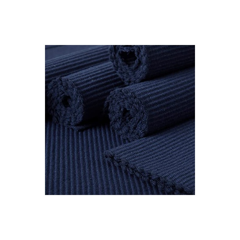 Encasa Ribbed Table Placemats (Set of 6) - Solid Navy