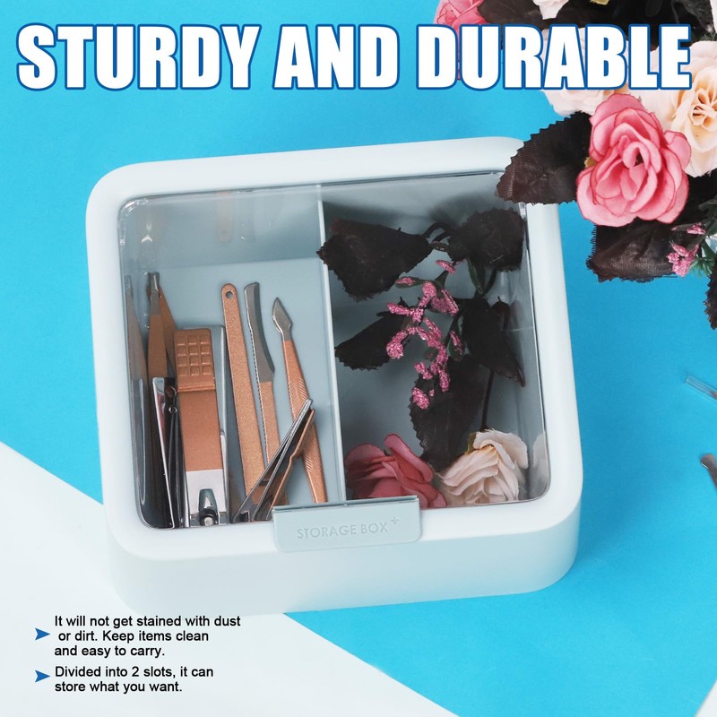 GLARKS 1 Pack Blue Cotton Pads Holder, 2 Sections Qtip