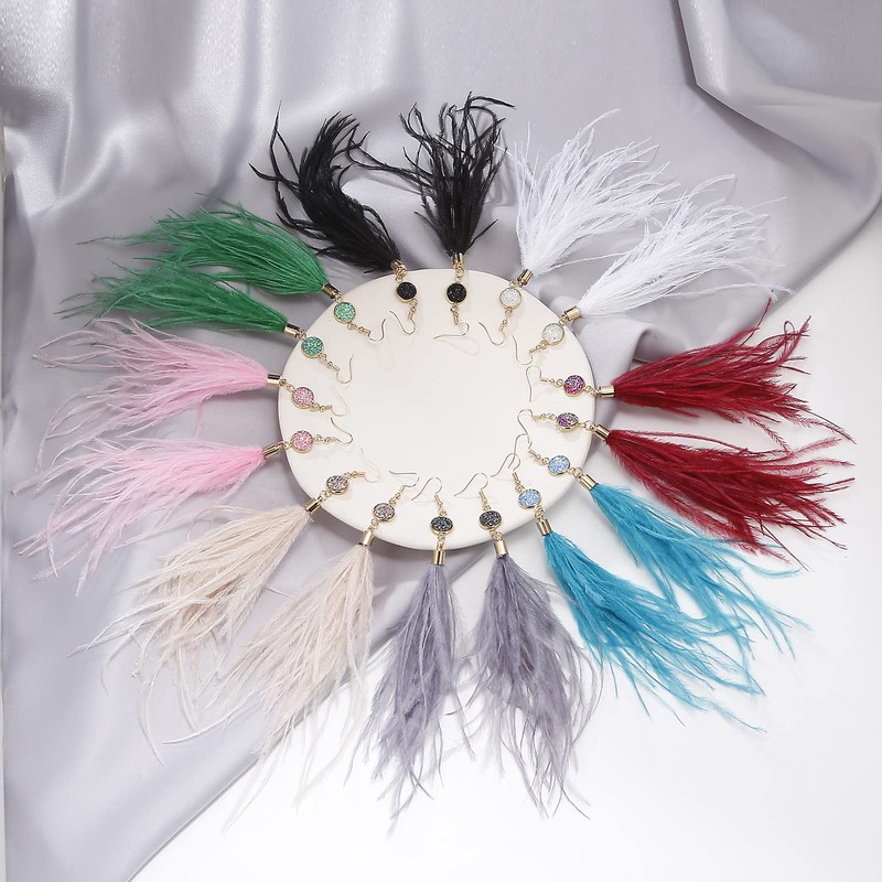 RUOFFETA Long Feather Earrings for Women, Bohemian Elegant Delicate Faux