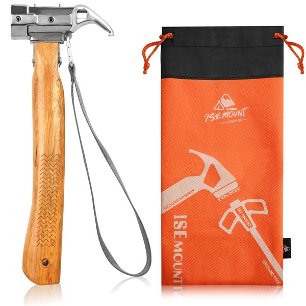 Peg Hammer, Camping, Forged Tent Hammer, Brass Head, Anti-Slip, Natural