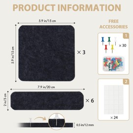 Pretty Jolly 9 pcs Felt Pin Boards DIY Bulletin Board for Walls Home Office Decor Self-Adhesive Felt Cork Board Strips Wall Decoration Memo Notice Board with 30 Pushpins_Style 1_Brown Series