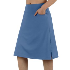 ANIVIVO Women's Skorts Knee Length, Modest Long Athletic Sports Casual Skirt with High Waisted Pockets(Steel Blue,XL)
