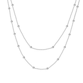 Happiness Boutique Women's Multi-Layer Necklace in Silver Colour, Double Row Chain Minimalist Jewellery Made of Stainless Steel, Stainless Steel
