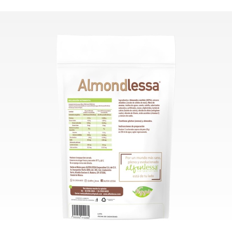 Almondlessa, Bebida de Almendras en Polvo, con Inulina de Agave,