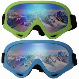 OUTDOORSPARTA 2-Pack Ski Goggles (5. Green Frame, Multiple Color Lens; Blue Frame, Multiple Color Lens)