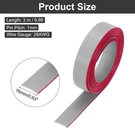 MECCANIXITY 28AWG IDC Wire Flat Ribbon Cable 3 m/9.8ft Length 1mm Pitch 16 Pin Gray for JTAG/ISP Connecting