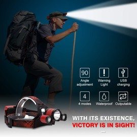 BORUIT B21 Headlamp Rechargeable, LED Super Bright Head Lights for Forehead, Battery Powered, 4 Modes Head Lamp 90° Adjustable, IPX5 Waterproof