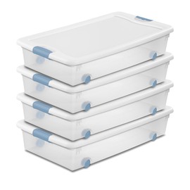Sterilite 4-Pack Latching Box, Under Bed Storage Bins with Lids, Clear Plastic, 56 Quart - Heavy-Duty Organizing Containers for Closet, Bathroom, and Office